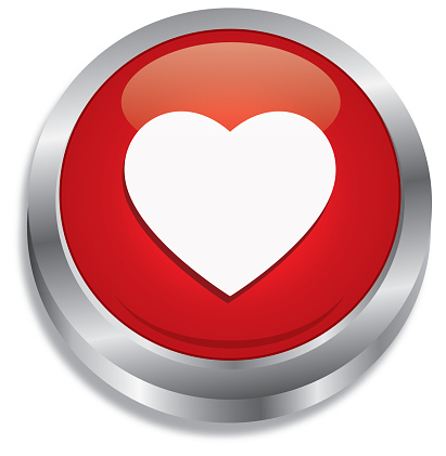 Vector illustration of a shiny red and silver heart button.