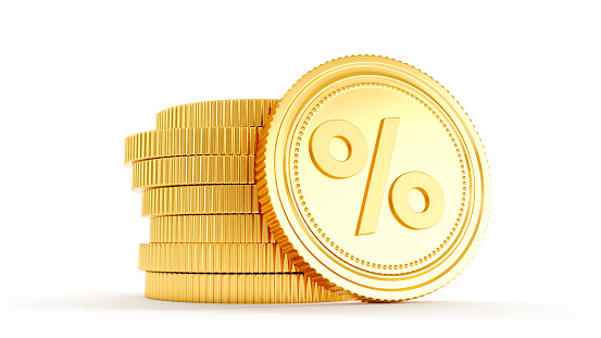 Percent Sign Gold Coin On White Background