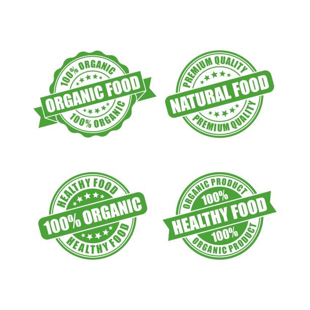 istock Organic food badge stamps vector design collection 1394107391