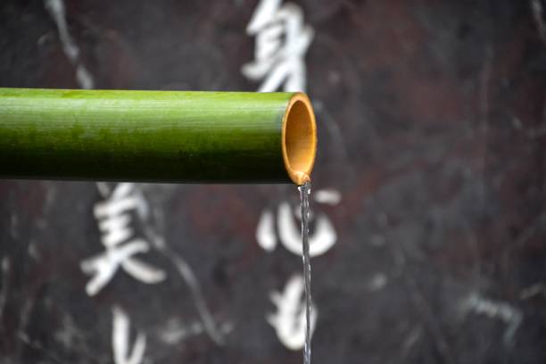Close-Up Of Water Falling From Bamboo Pipe
