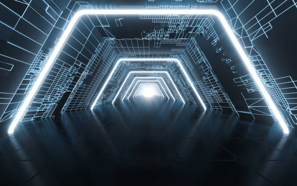 istock Tunnel and neon with blue background, 3d rendering. 1394110459