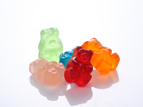 Close-up of a  gummy bears isolated on white