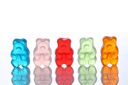 Close-up of a  gummy bears isolated on white