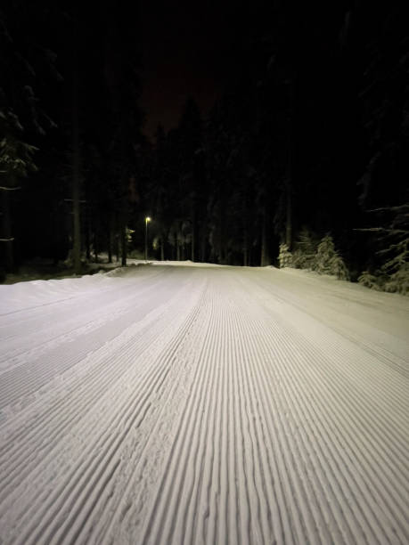 istock Cross country ski track seen at night 1394112208