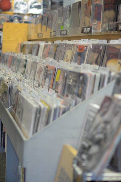 istock Assortment of vinyl records on shelf 1394115492