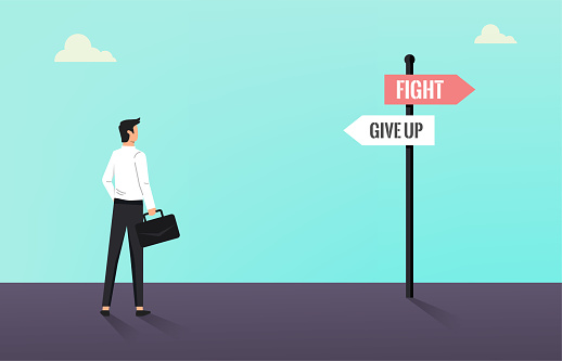 Businessman Standing And Looking On Fight And Give Up Sign Post Never Give  Up Up On Business And Career Development Concept Stock Illustration -  Download Image Now - iStock