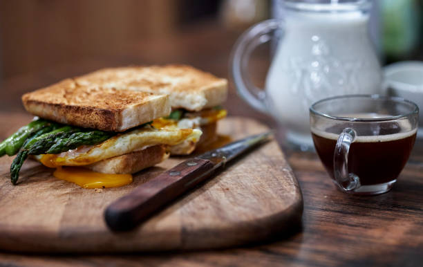 homemade sandwich, with fried egg and asparagus