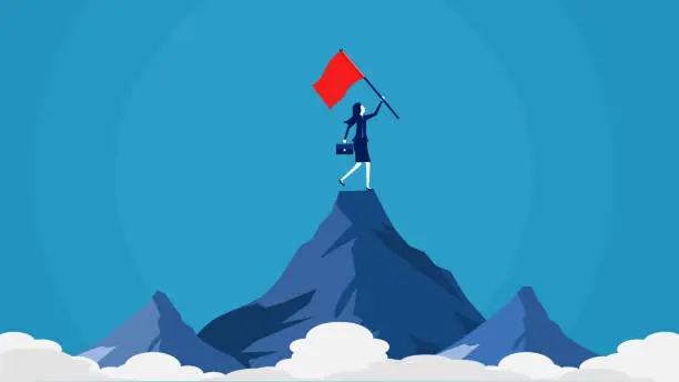 Vector illustration of Businesswoman holding a victory flag. Successful woman. business concept. vector