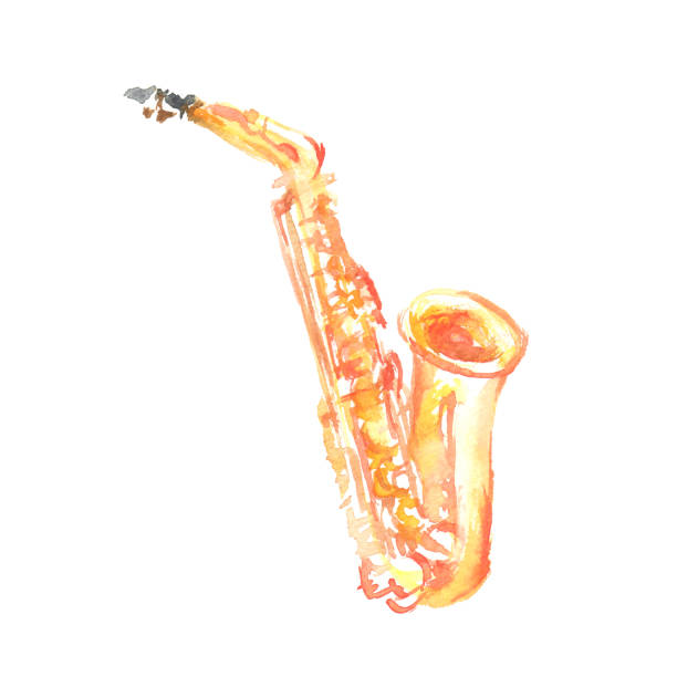 istock Illustration of saxophone drawn in watercolor 1394122372