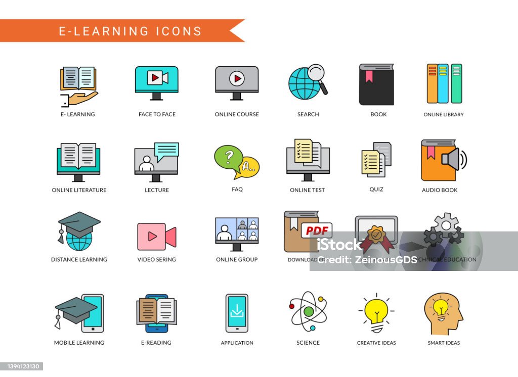 Ikon Table Elearning Kumpulan Vektor Ikon Elearning Ikon Studi Elearning Dengan Koleksi Buku ...