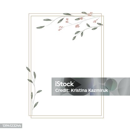 istock Rectangular frame in minimalistic, rustic and watercolor style. 1394123244