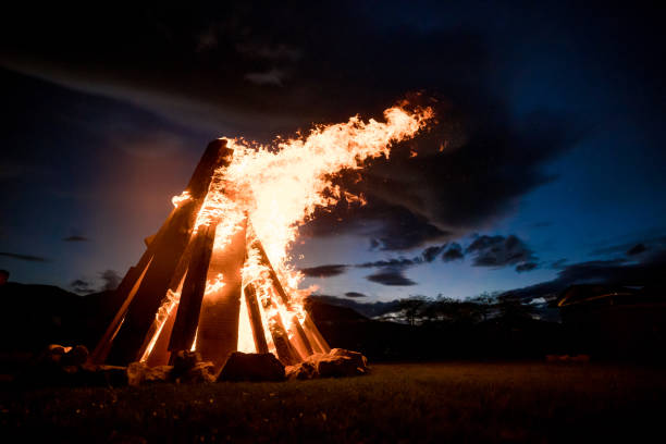 istock Bonfire against a blue twilight sky 1394126108