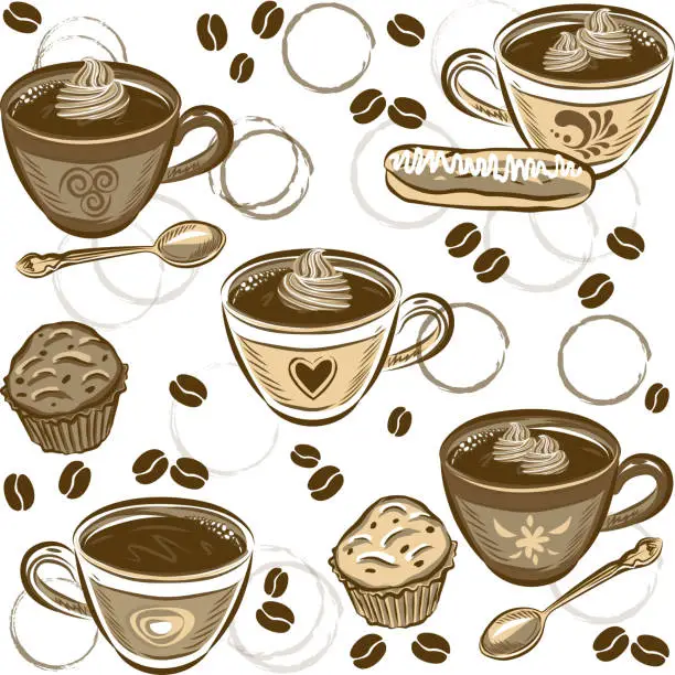 Vector illustration of Seamless Coffee Pattern. Vector illustration.