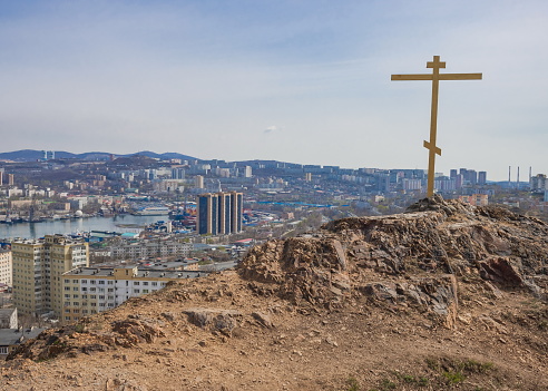 Top view of Vladivostok. Golden Horn Bay.