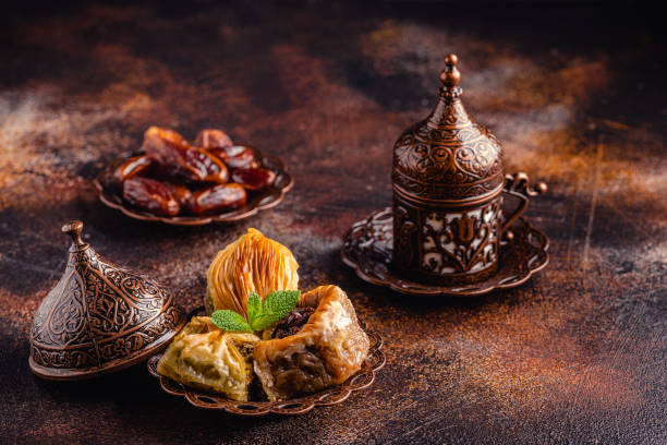 istock Traditional turkish, arabic sweets baklava with Turkish coffee 1394129213