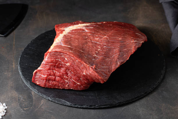istock Fresh raw beef meat on black background 1394129688