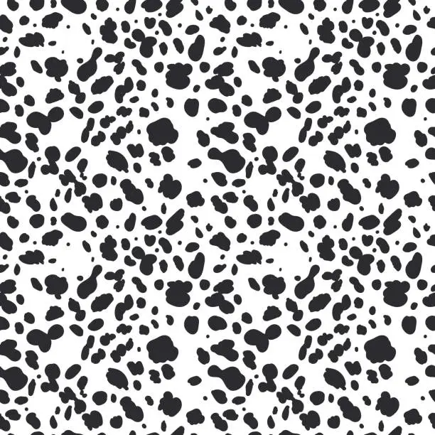 Vector illustration of Dalmatian seamless pattern. Animal skin print. Dog and cow black dots on white background. Vector