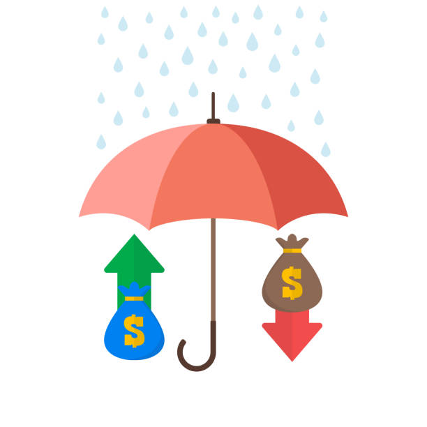 illustrations, cliparts, dessins animés et icônes de goutte de pluie sur parapluie avec des sacs d’argent - security umbrella rain currency