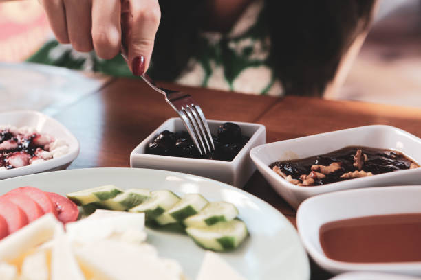 istock Traditional turkish breakfast table with mixed foods. 1394131572