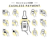 The set of illustrations of cashless payment, smart phone and credit card.