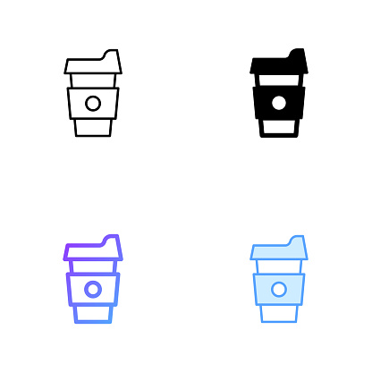 Disposable Coffee Cup Icon Design in Four style with Editable Stroke. Line, Solid, Flat Line and Color Gradient Line. Suitable for Web Page, Mobile App, UI, UX and GUI design.