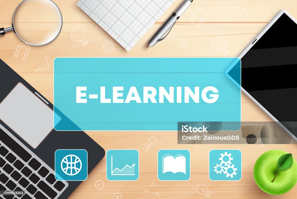 Elearning Background Image Elearning Vector Background Design Elearning Text With Laptop Tablet ...