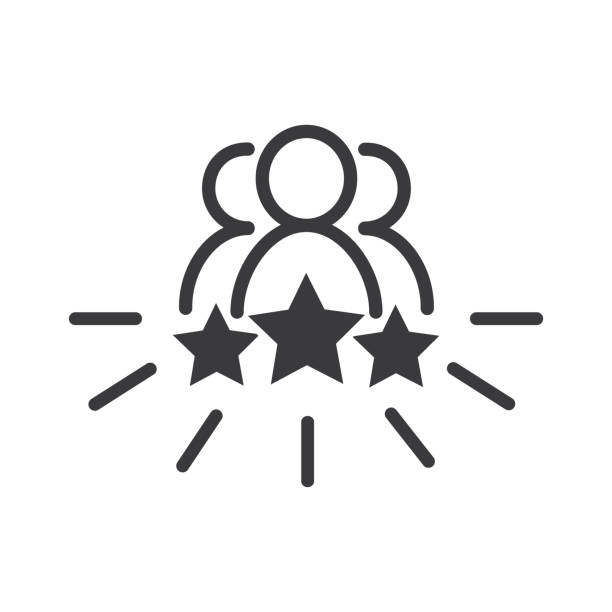 Three people, three stars, a symbol of teamwork or feedback. Three people, three stars, a symbol of teamwork or feedback. employee engagement stock illustrations