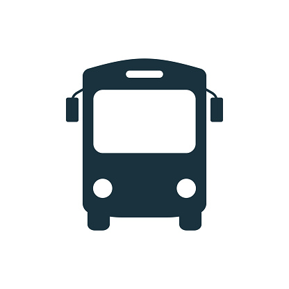 Black Bus Silhouette Icon. School Shuttle Glyph Pictogram. Stop Station for City Public Vehicle Transport Icon. Bus in Front View Sign. Simple Design. Isolated Vector Illustration.