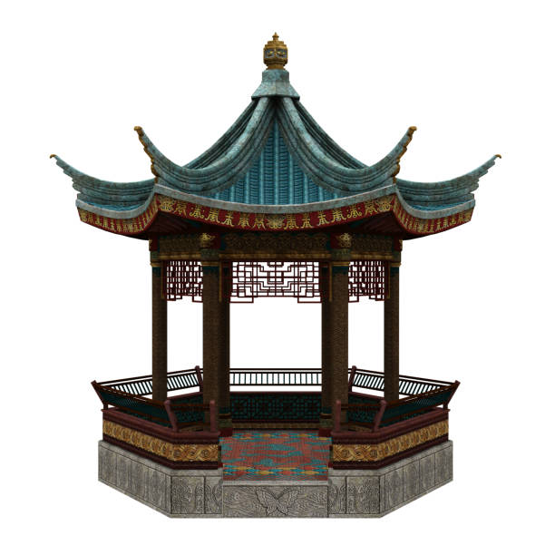 istock Classical Chinese style garden pavillion structure. 3D illustration isolated on white background. 1394153161