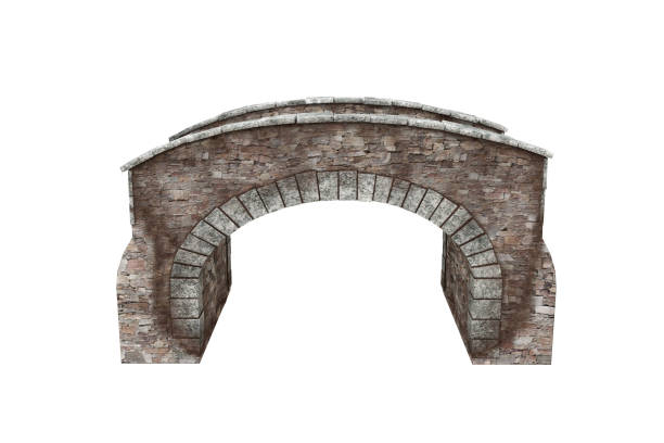 Old grey stone bridge 3D rendering isolated on white background. stock photo