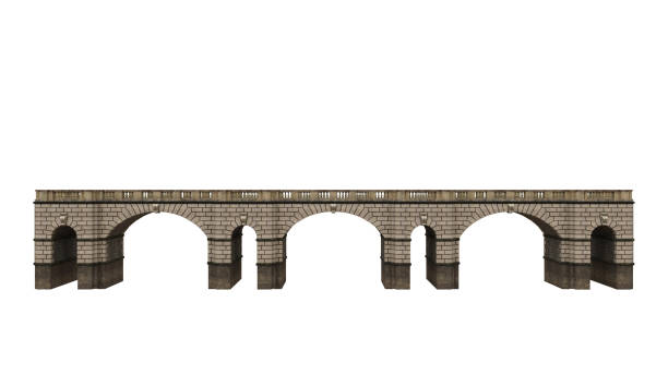 istock Wide low old stone bridge 3d illustration isolated on white background. 1394154113
