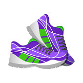 istock Violet sport sneakers, modern illustrations in flat style. Vector illustration. 1394154802