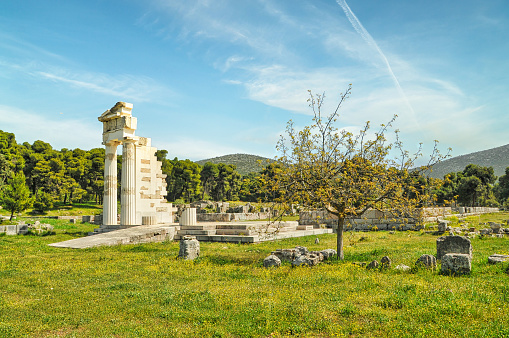 Ruins of the sanctuary of Asclepius at the ancient Epidaurus archeological site, Argolis, Greece