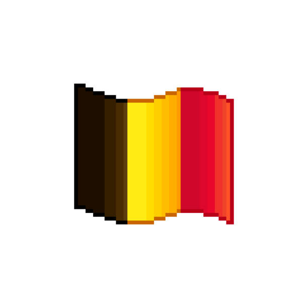 simple vector flat pixel art illustration of flowing flag of belgium - 比利時皇室 幅插畫檔、美工圖案、卡通及圖標