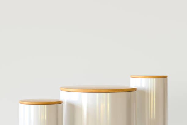 istock 3D Illustration. Three wooden cylinder podiums on an isolated background. 1394157357