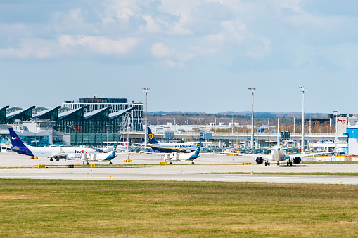 Gdansk - airplanes in front of the passenger terminal of international airport \