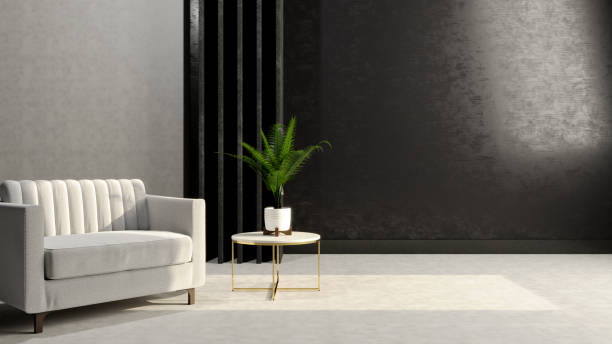 istock Living room with a dark gray wall minimalist 3D Render 1394159139