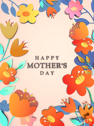 Greeting Card with floral design to celebrate Mother's Day on pink background. Easy to crop for all your social media and print sizes.