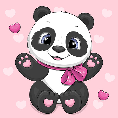 Ilustración de Lindo Panda De Dibujos Animados Con Un Lazo Rosa y más  Vectores Libres de Derechos de Panda - Animal - Panda - Animal, Alegre,  Almohadillas - Pata de animal - iStock