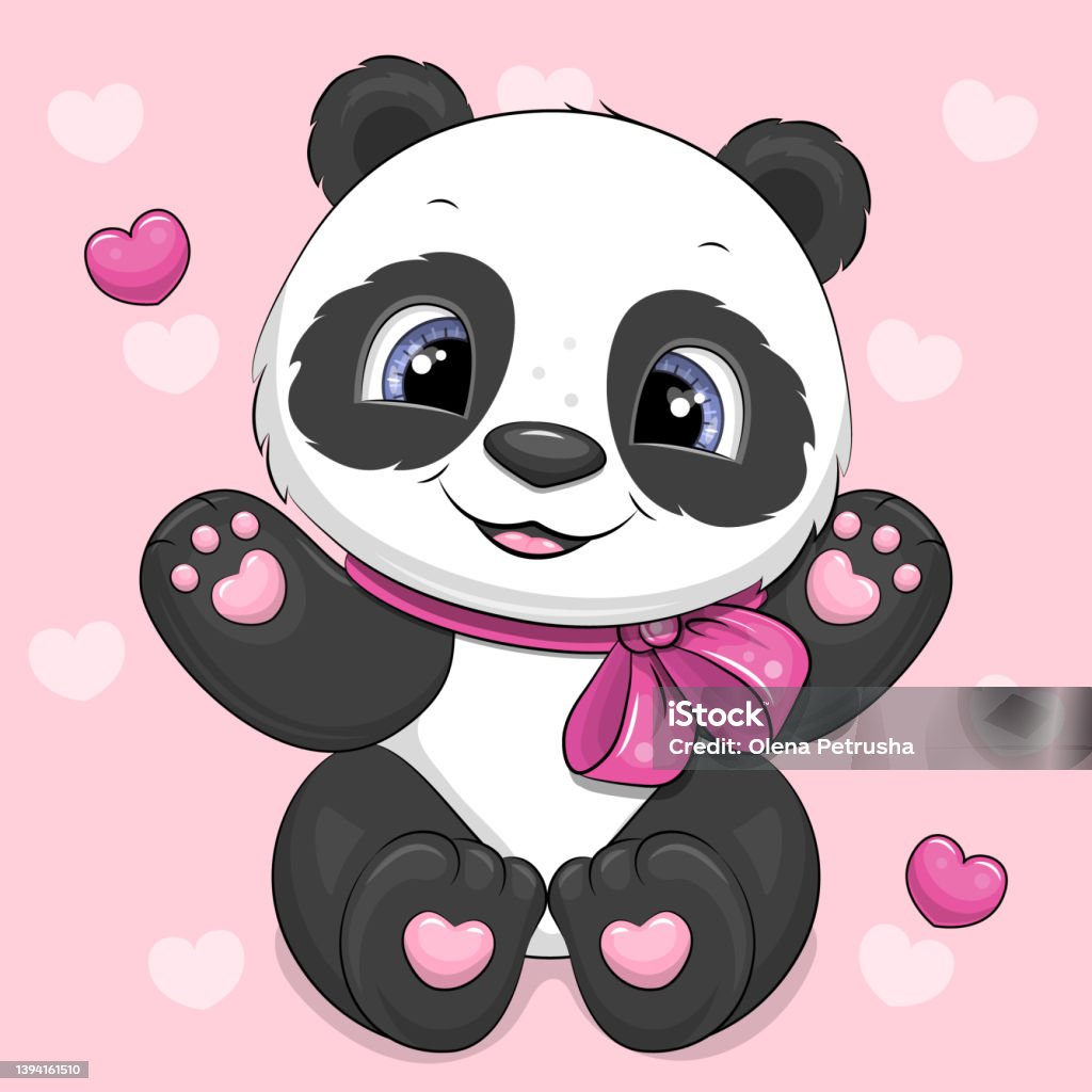 Cute Cartoon Panda With A Pink Bow - Arte vetorial de stock e mais imagens  de Panda - Mamífero de quatro patas - Panda - Mamífero de quatro patas,  Amor, Animal - iStock