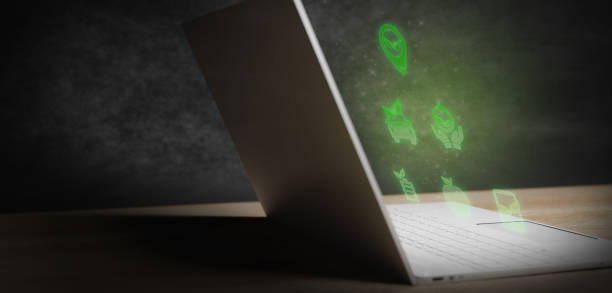 istock Environment protection concept on a laptop screen glowing 3d render 1394161627