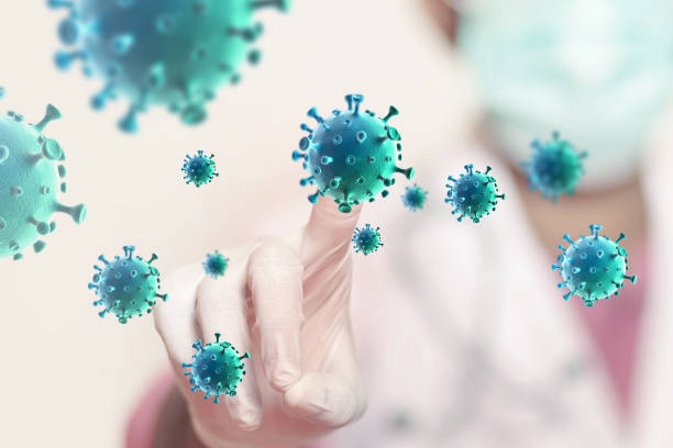 istock Doctor's hand touch and diagnose the viruses. modern interface screen on laboratory. 3d illustration 1394165900