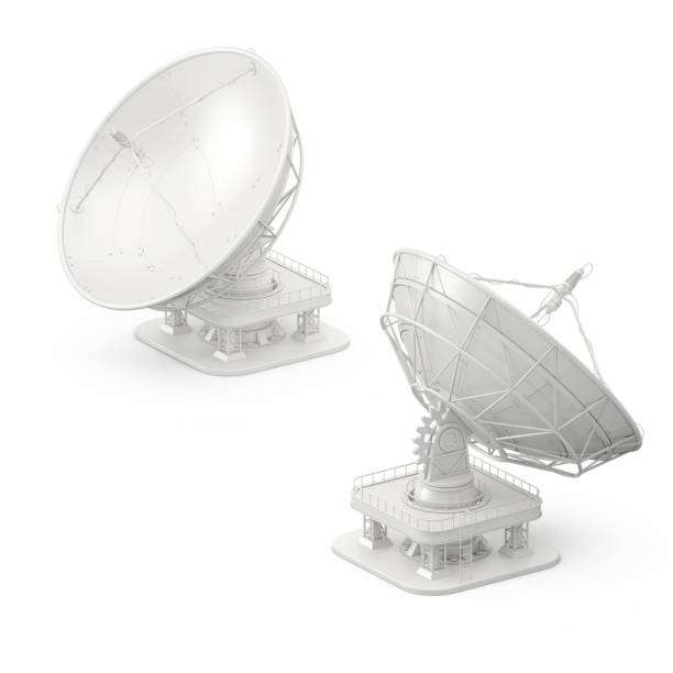 istock Row Of Big Satellite Dish Antenna Radars. 3d Rendering 1394169479