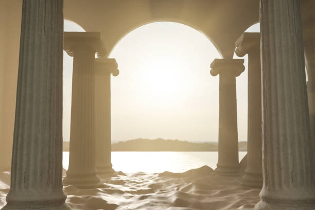 istock 3d rendering of ancient temple ruins with ionic columns covered from sand 1394169626