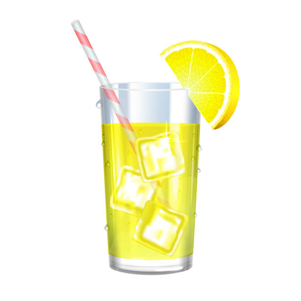 лимонад с кубиками льда и лимоном на белом фоне. векторная иллюстрация. - glass water freshness tonic water stock illustrations