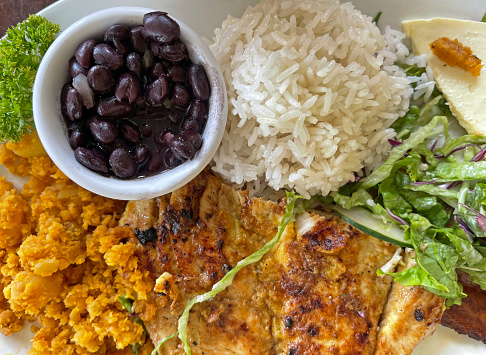 Bowl of white rice with red beans