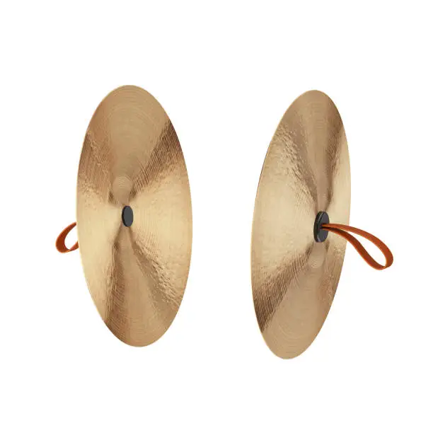 Pair Of Musical Instrument Cymbals on a white background. 3d Rendering