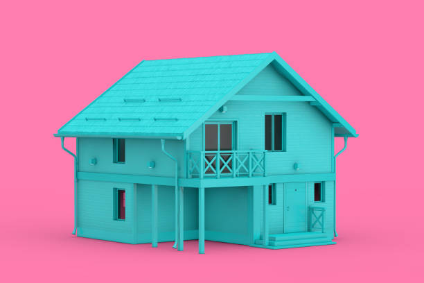 istock Modern Blue Brick Family House Cottage in Duotone Style. 3d Rendering 1394178464