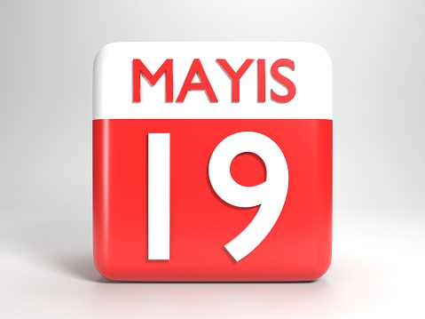 19 May calendar page on white background. 3D render isolated on white background. Easy to crop for all your print sizes and social media needs.