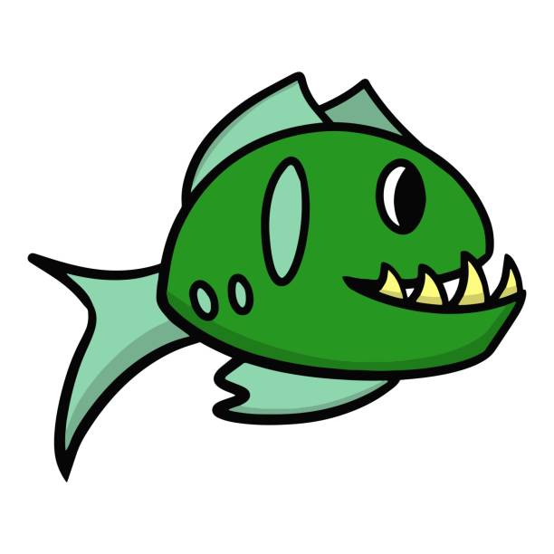 Predatory Green Fish With Sharp Teeth Vector Cartoon Illustration Stock  Illustration - Download Image Now - iStock